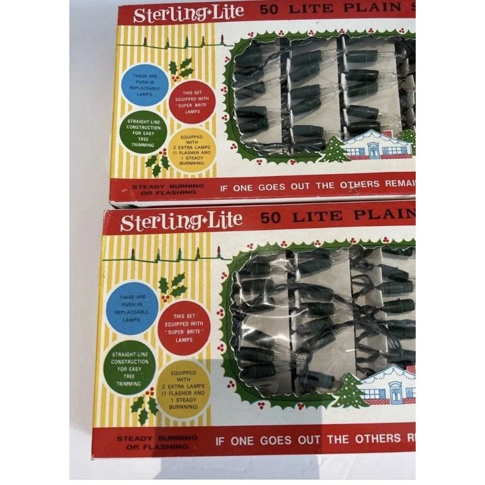 Vintage Christmas Lights Mini Clear Boxed Set ‎ - Sterling Lite 50 - Tested